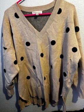 Philosophy Beige V-Neck Black Polka Dot Sweater